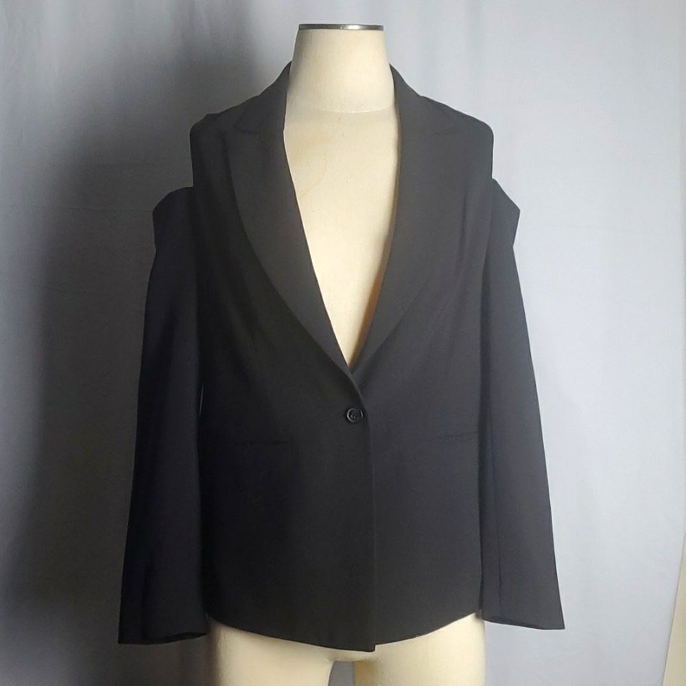 SIMPLY VERA VERA WANG COLD SHOULDER JACKET, XSMALL, BLACK, 1 BUTTON CLOSURE, NWT